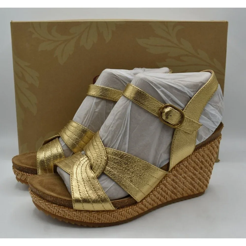 Sofft Womens Size 11 Clarissa Gold Leather‎ Wedge Sandals Shoes